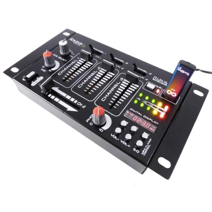 Kit table de mixage IBIZA SOUND - Contrôle MP3 - 4 voies - Casque - Micro - Jeu de lumière UFO
