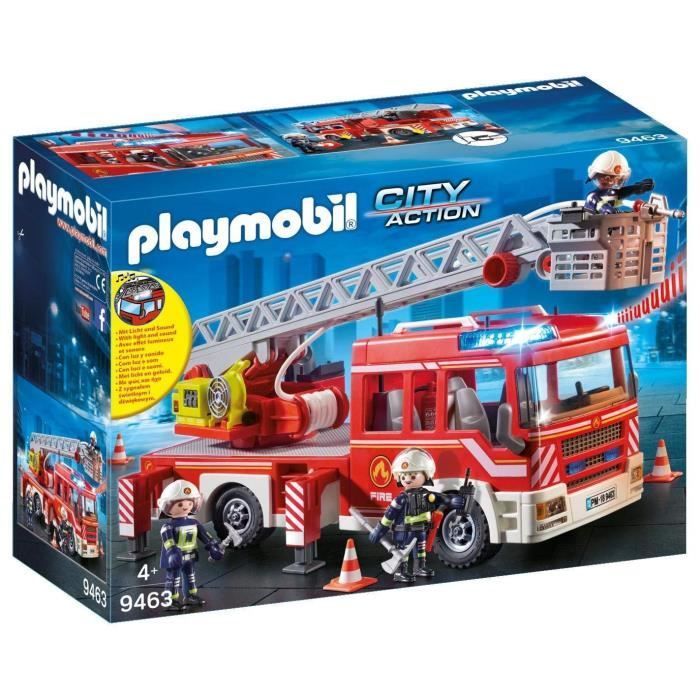 Véhicule - Playmobil - 9463 - Camion de pompiers - Échelle pivotante - Lumières et sirène