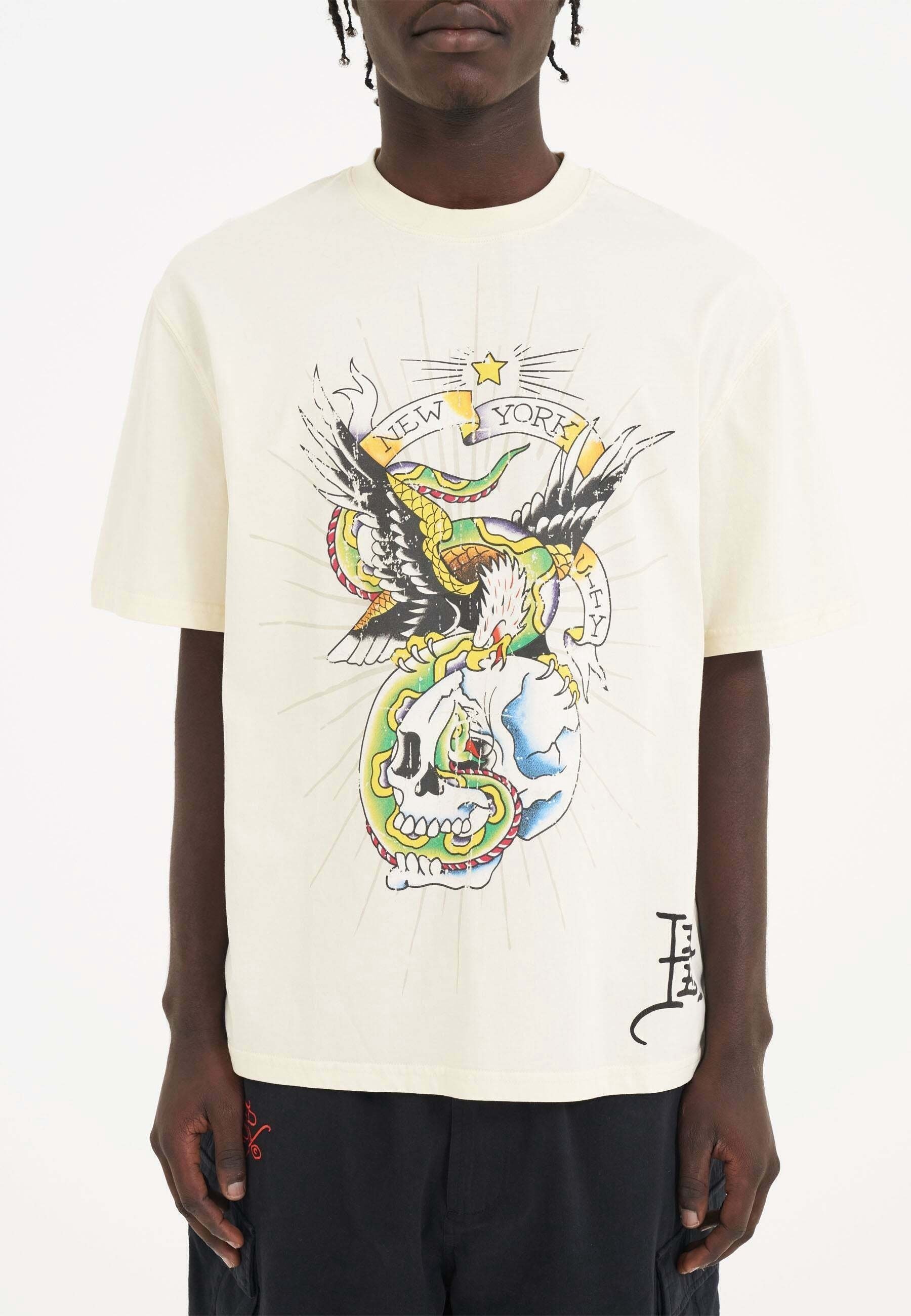Ed Hardy T-shirt met print - beige