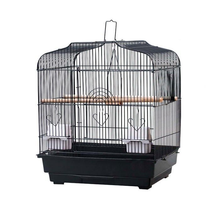 Jaula para pájaros (canarios, periquitos, cacatúas, guacamayos) - Metal - 48x48x17cm - Negro