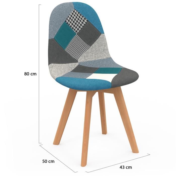 IDMARKET Lot de 2 chaises de salle à manger SARA scandinaves motifs patchworks bleus