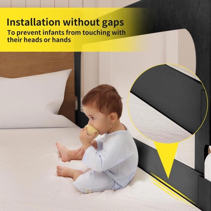 Barrière de lit bébé, QUIIENCLEE, barrière de sécurité en tissu Oxford, noire, sans formaldéhyde, sans odeur