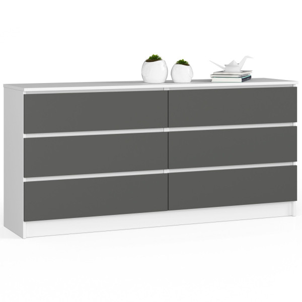 Komoda AKORD K160 Biała 160 cm Grafit Szary mat 160x40x77 cm