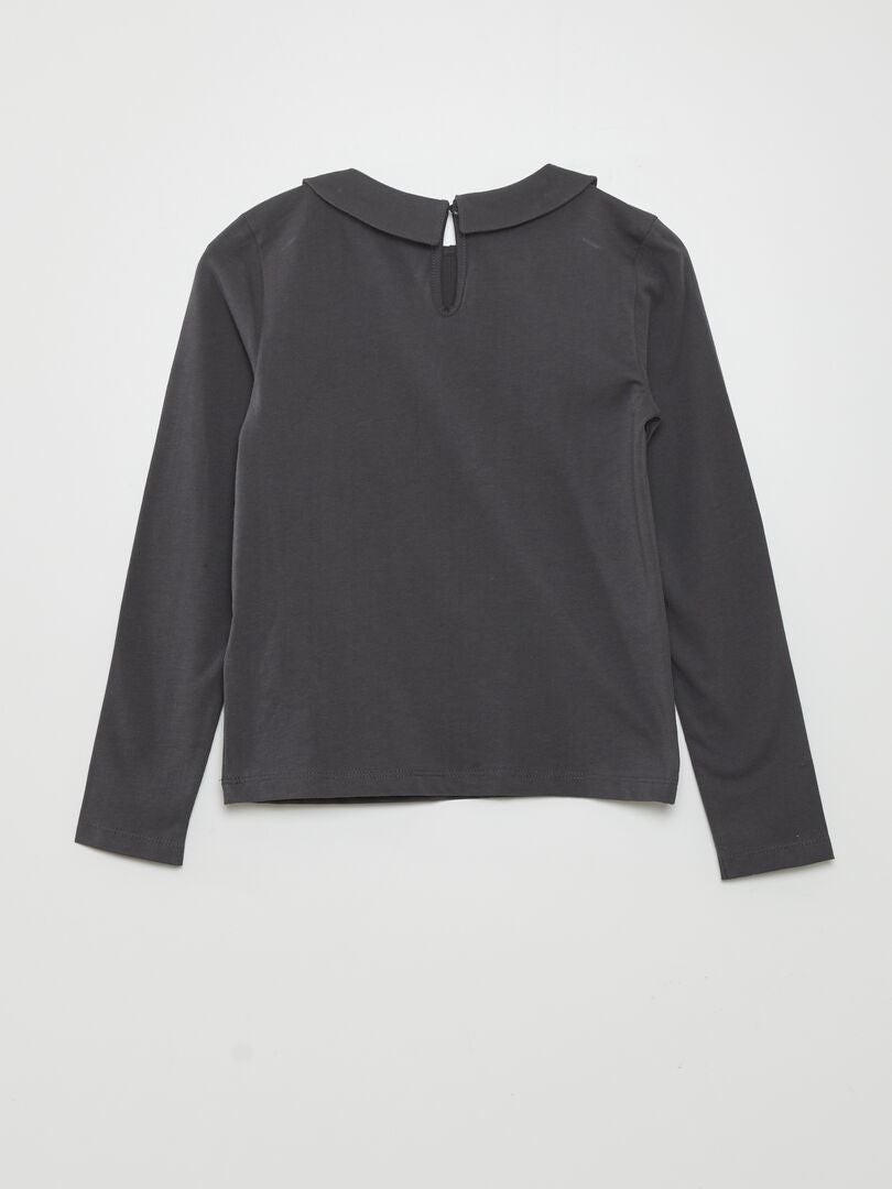 T-shirt met Claudine-kraag - ZWART