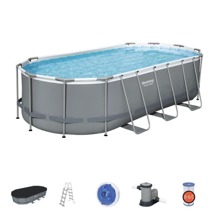 Kit Piscine hors sol tubulaire BESTWAY - Steel Pro Max™ - 549 x 274 x 122 cm - Ovale (Filtre à cartouche, bâche, échelle)