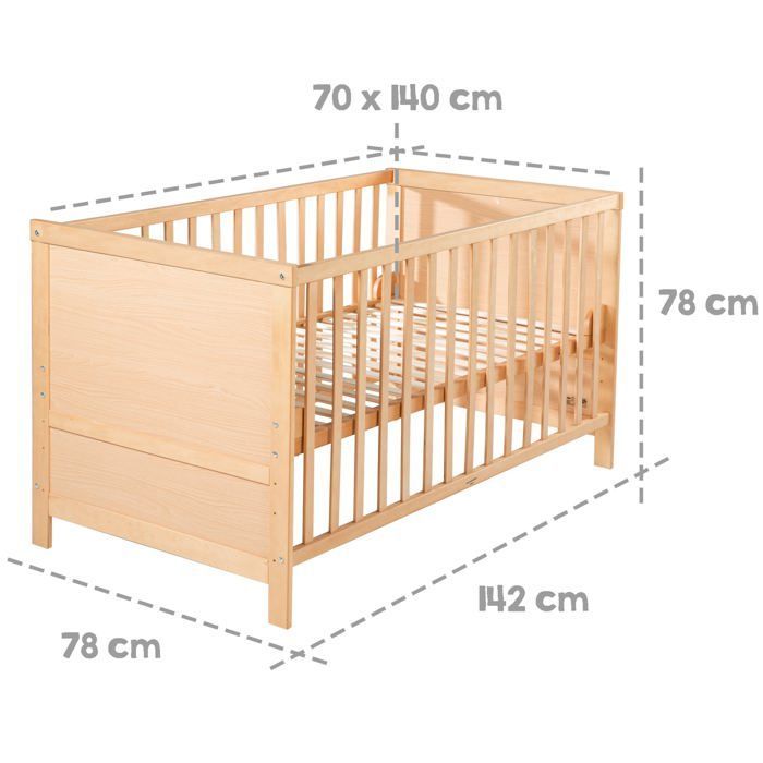 Umbaubares Babybett 70x140 - ROBA - Höhenverstellbar - 3 abnehmbare Gitterstäbe - Inkl. Eckverbinder - Naturholz