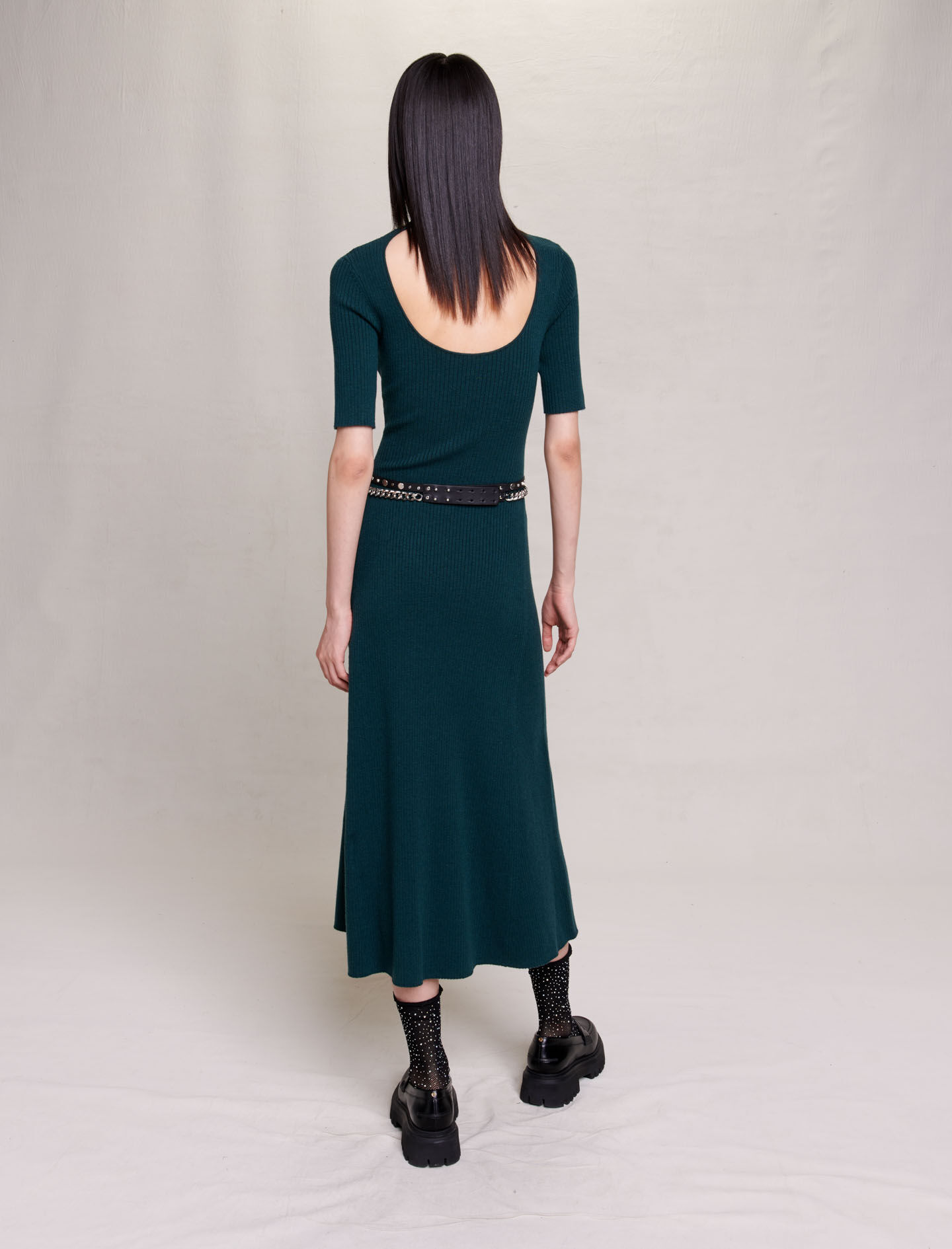 Rochie lungă tricotată - Verde sticlă