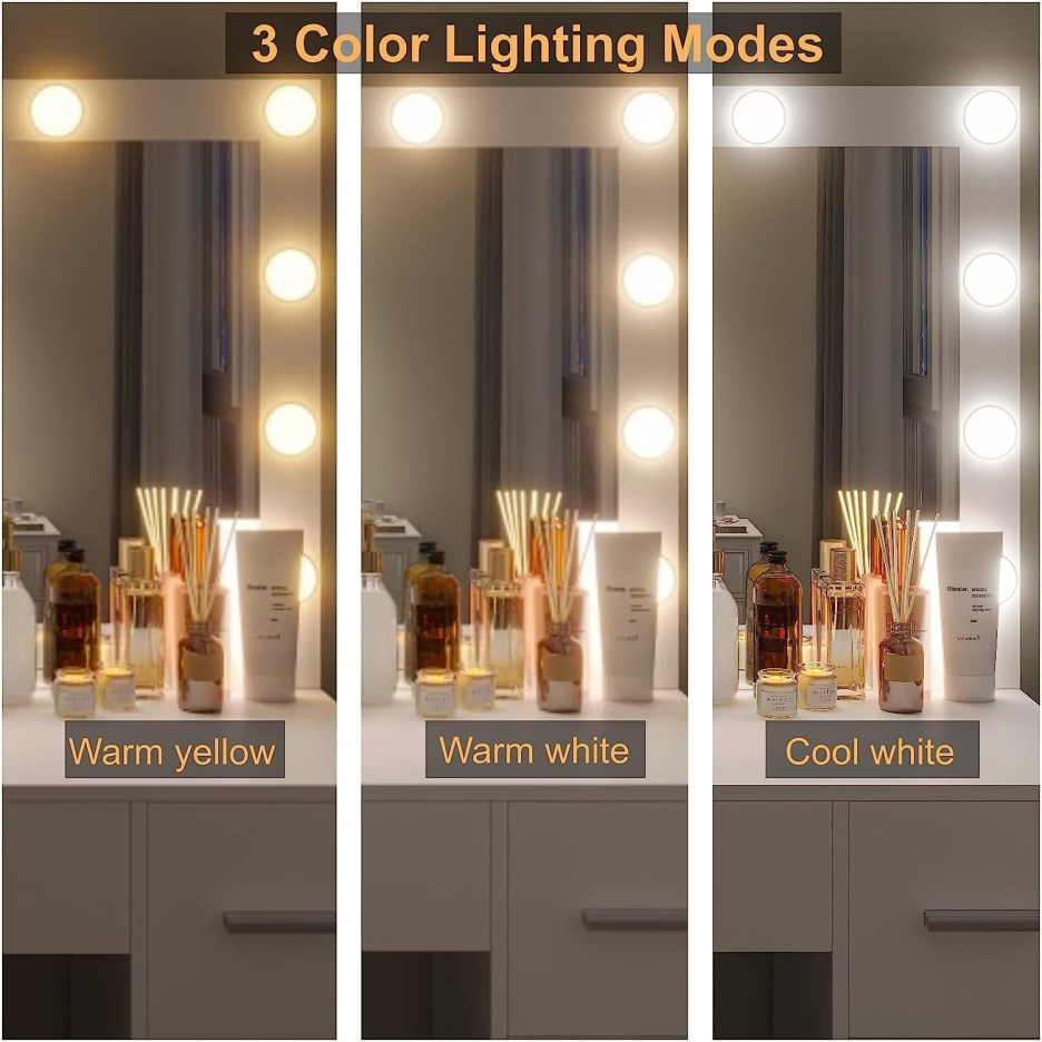 Meikkipöytä jakkaralla, meikkipöytä valaistulla peilillä, 3 värivalaistustilaa, säädettävä kirkkaus, meikkipöytä