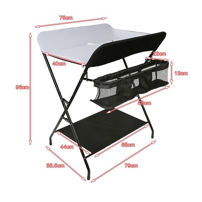KEDIA Table à Langer Portable pour Bébé, Noir et Blanc, 79*55.5*96cm, avec 4 Roulettes et Sac de Rangement, Peu Encombrant
