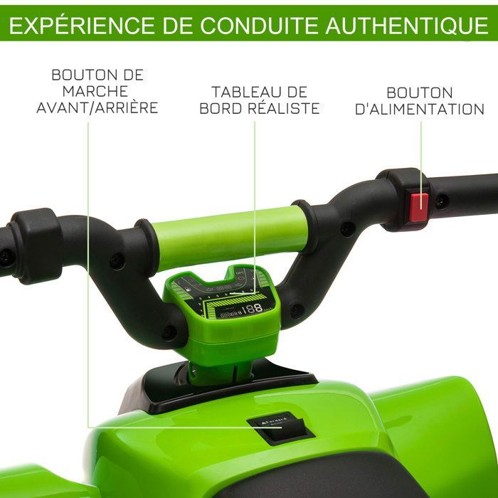 Electric quad bike for children - HOMCOM - 6V battery-powered vehicle with forward and reverse gears, suitable for ages 18-36 months - PP - 72x40x45.5cm - green