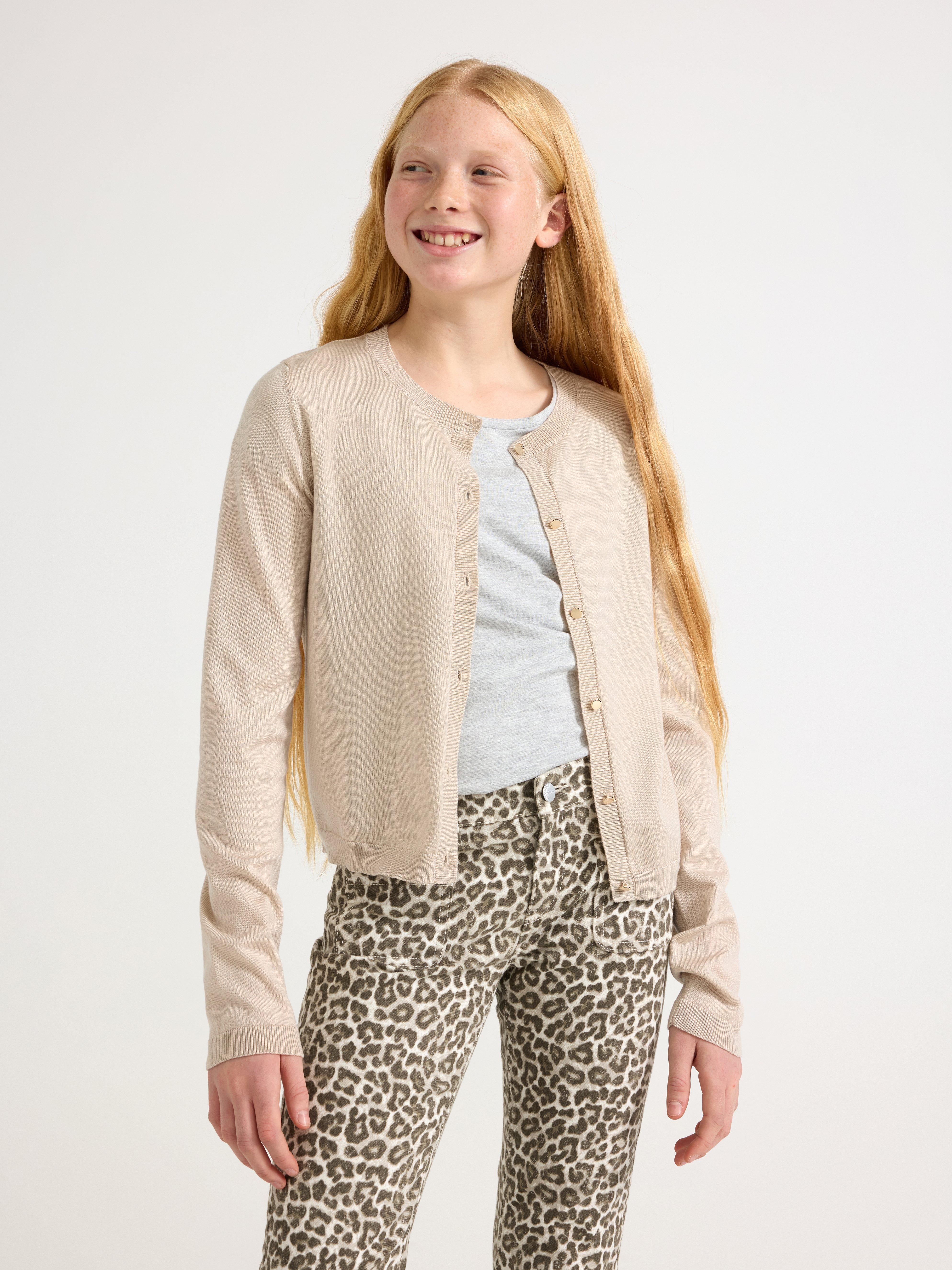 Finstickad cardigan Světle béžová