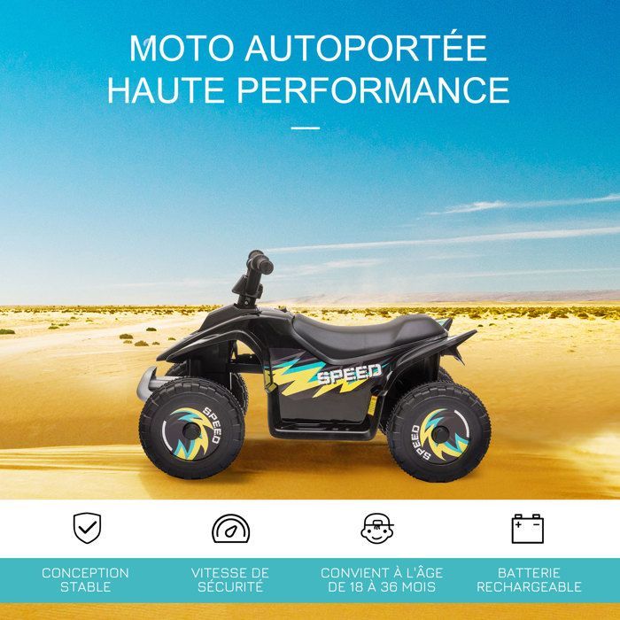 Electric quad bike for children - HOMCOM - 18-36 months, 6V battery, forward/reverse, toy - PP - 72x40x45.5cm - black