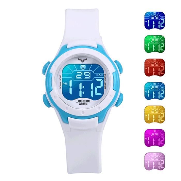 Orologio per bambini e bambine, marca sportiva impermeabile, display digitale a LED, cinturino bianco