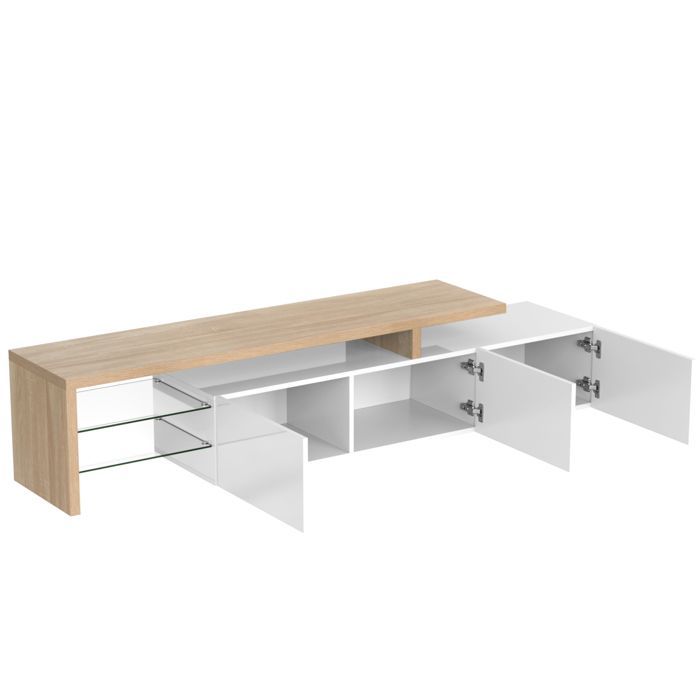 Mobile porta TV - SOMUBI - 3 ante - Illuminazione a LED - Ripiani in vetro - Design moderno e minimalista