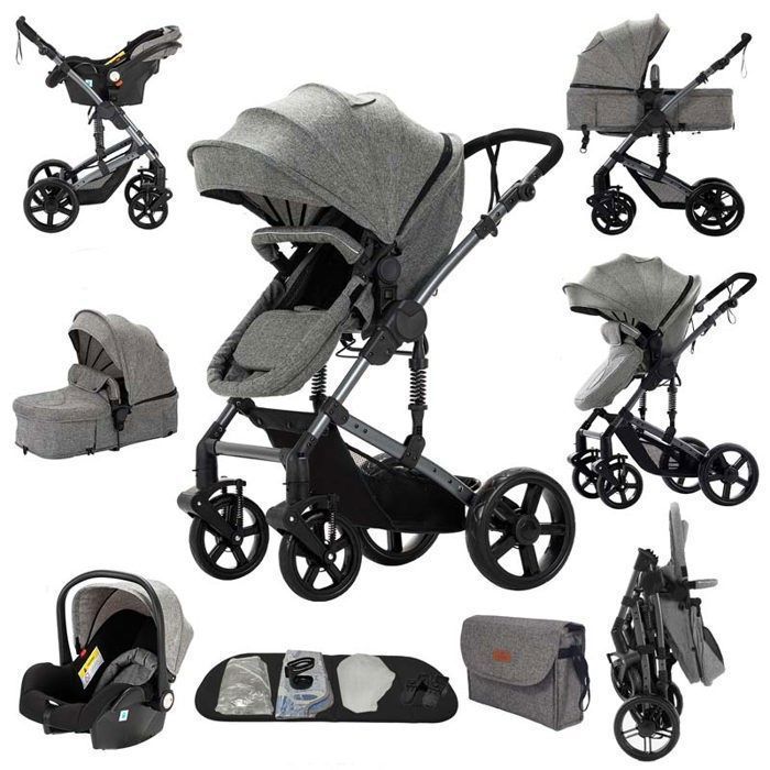 Cochecito 3 en 1, cochecito para bebé, 0-3 años, magicZC, posición totalmente reclinable, silla de coche, portabebés, regalo ideal, gris