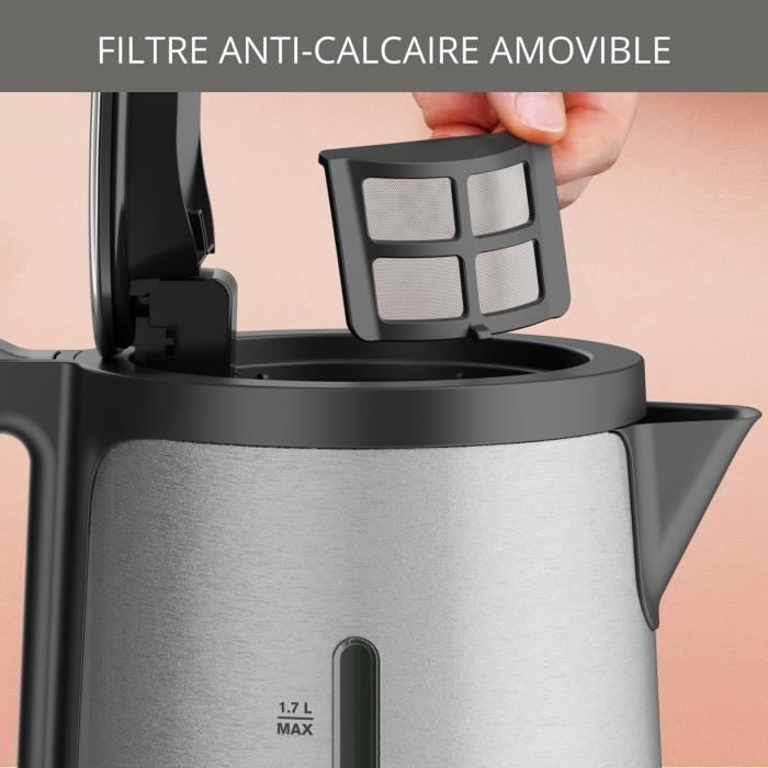 KRUPS Bouilloire électrique sans fil inox, 2400 W, Capacité 1,7 L, Ouverture assistée du couvercle Control Line BW442D10