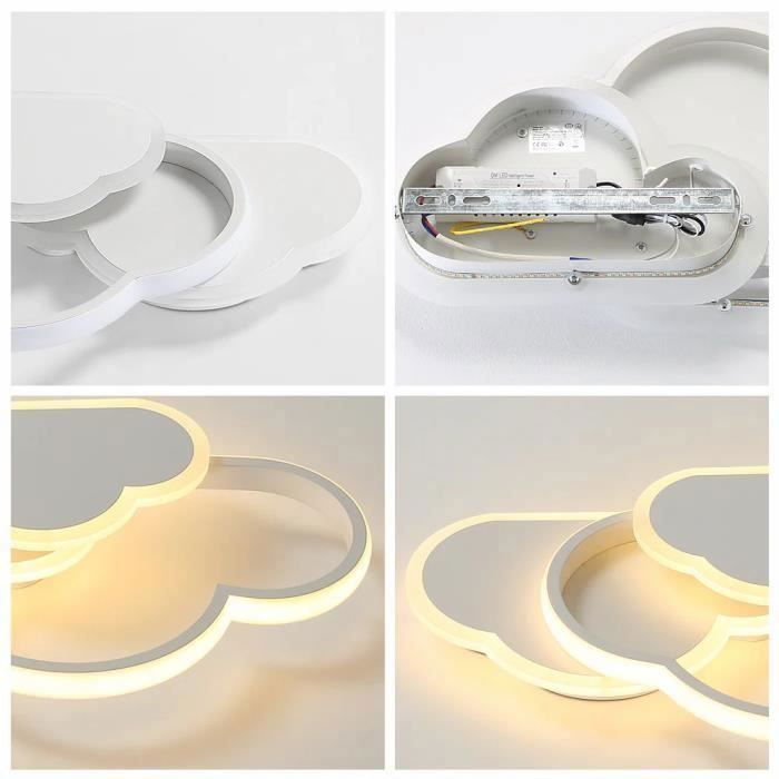 Lámpara de techo LED blanca moderna DELIPOP de 50 W, regulable, con forma de nube y mando a distancia para salón/dormitorio/habitación infantil - Diámetro 42 cm