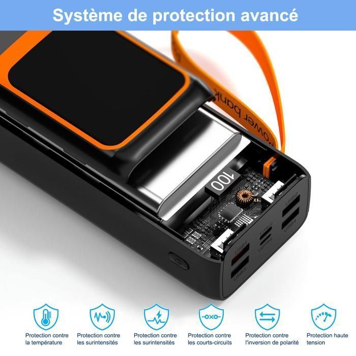 Batterie Externe 50000mAh, BYONDSELF®, Charge Rapide 22.5 W, 2 Entrées/6 Sorties, Type-C / Lightning Intégré, Fonction d'éclairage