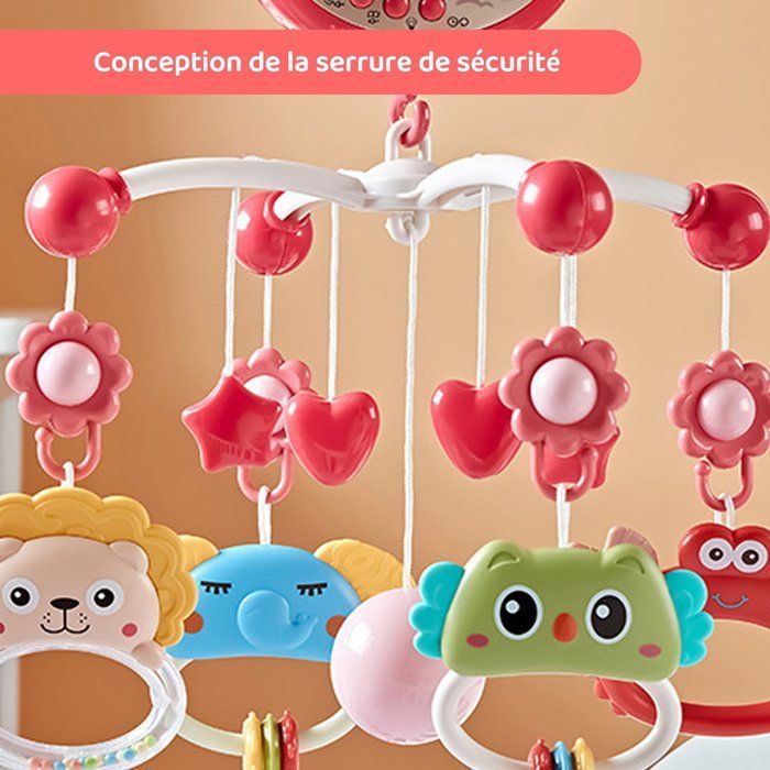 Móbile musical para berço, com luzes e projetor com controle remoto, presente ideal para recém-nascidos, rosa.
