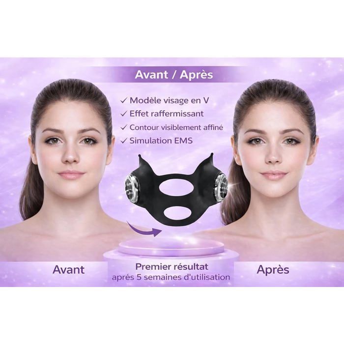 Masque Double Menton- Masque Visage EMS Lifting V-Face – Massage & Tonification – LED Rouge – Rechargeable USB-C – Jawline