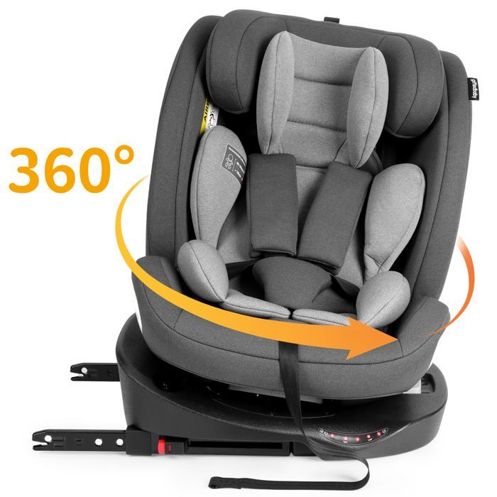 Seggiolino auto girevole a 360° i-Size - Interfaccia ISOFIX - 40-150 cm da 0 a 12 anni (0-36 kg) - ECE R129 - Grigio