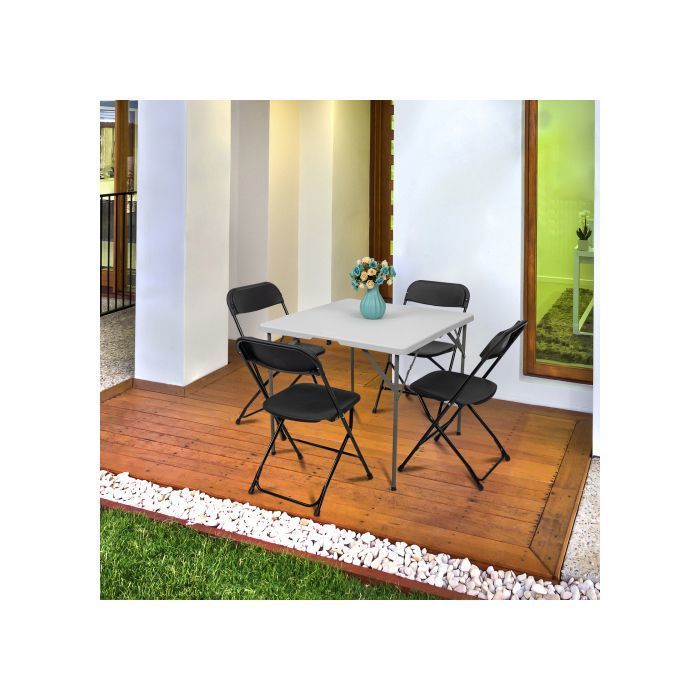 Lot de 2 chaises pliantes en plastique noir, chaises pliantes portables pour jardin extérieur