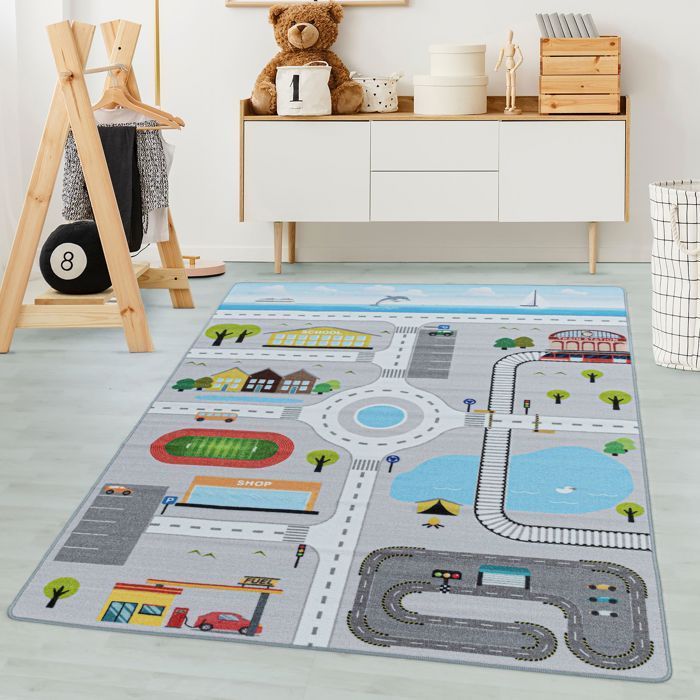 Tappeto per bambini Carpetsale24, tappeto da gioco, grigio, 140x200 cm, tappeto per cameretta, tappeto per la stanza del neonato