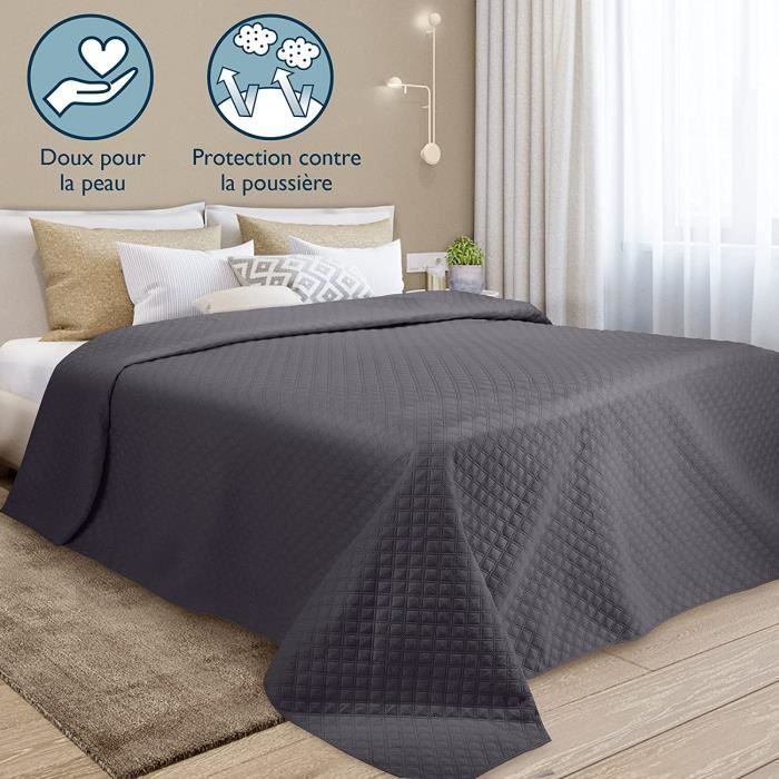 Beautissu Olivia – Colcha grande de 240x260 cm, manta acolchada para cama – Manta transpirable color antracita