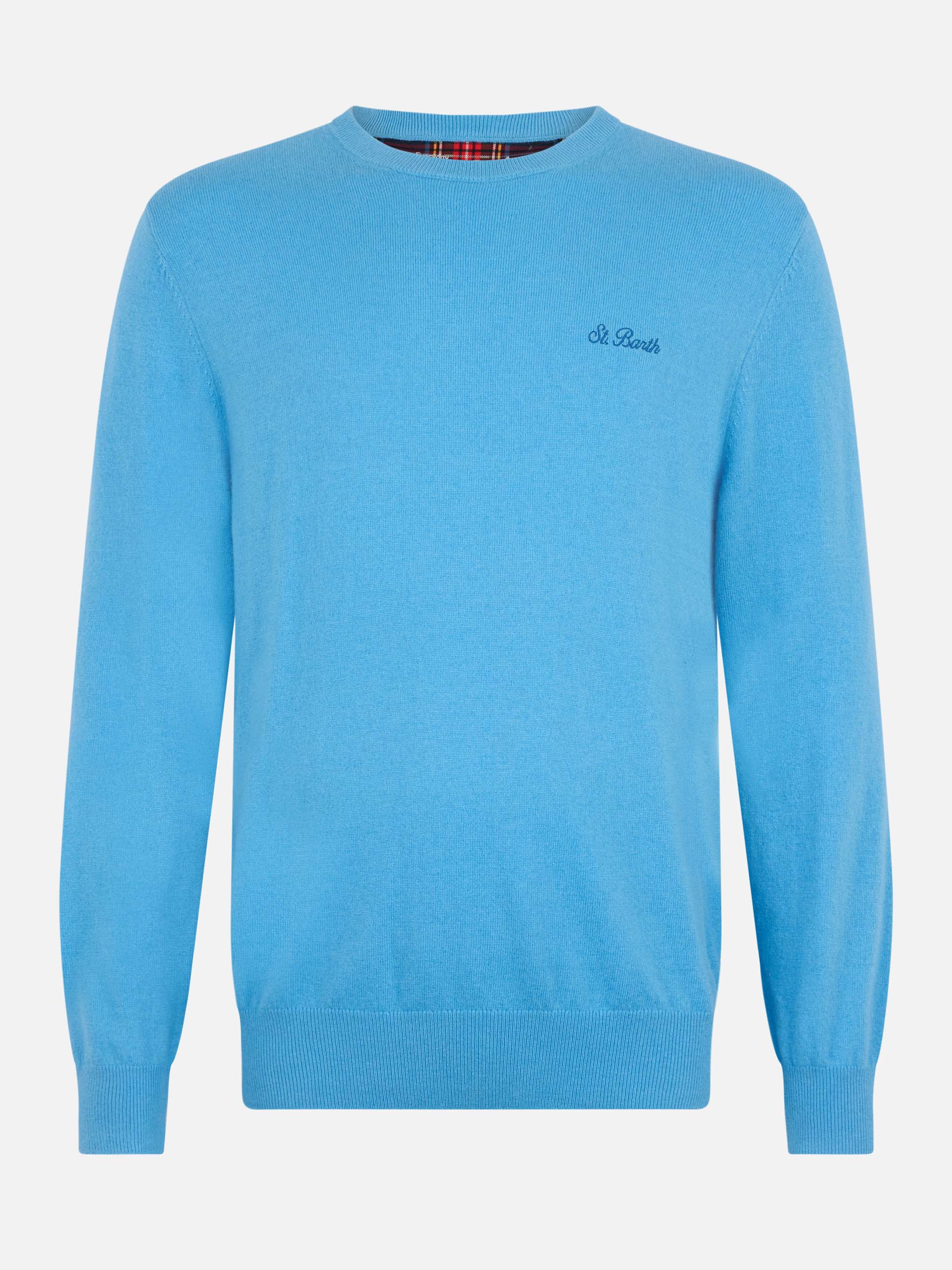 Regent herentrui met ronde hals, poederblauw, van kasjmierblend