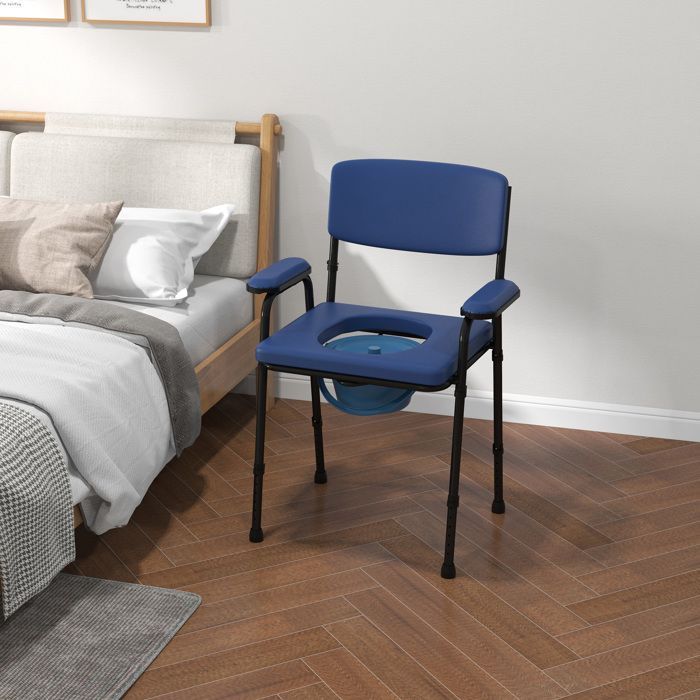Silla inodoro - HOMCOM - Inodoro multifuncional antideslizante 5 en 1 con cubo extraíble - acero - azul