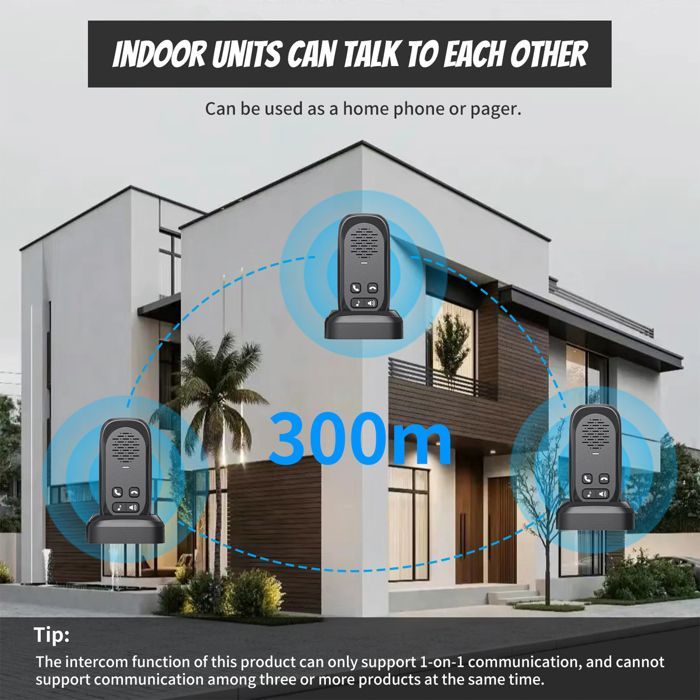 Wireless intercom doorbell - AKOZON - Voice chime - RF433 - 300m range - IP44
