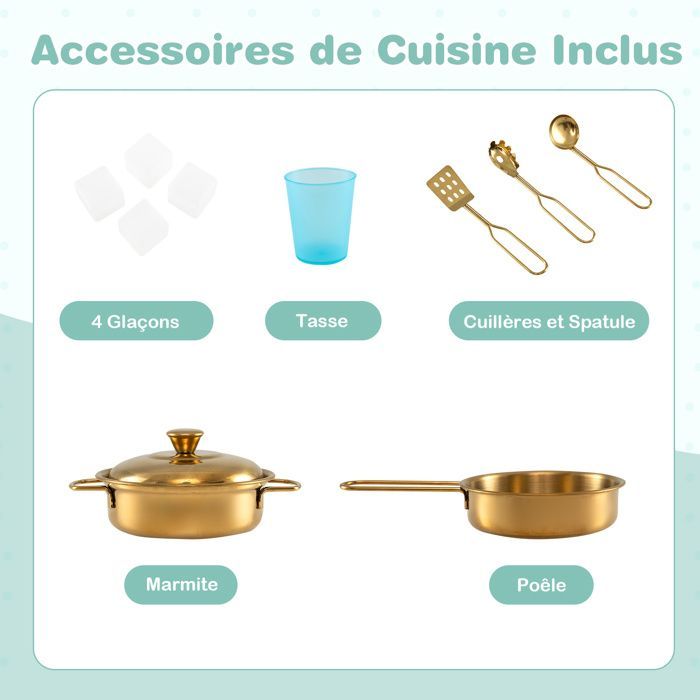 Cocina de juguete de madera COSTWAY para niños de 3 a 6 años con teléfono, pizarra, microondas, máquina de hielo y 7 accesorios - Verde