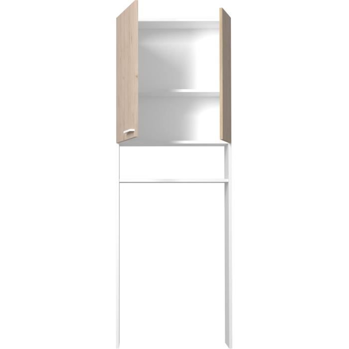 Estantería para baño/lavadero - Acabado en roble y blanco - 2 puertas - 64,2 x 21,8 x 184 cm - WOODY