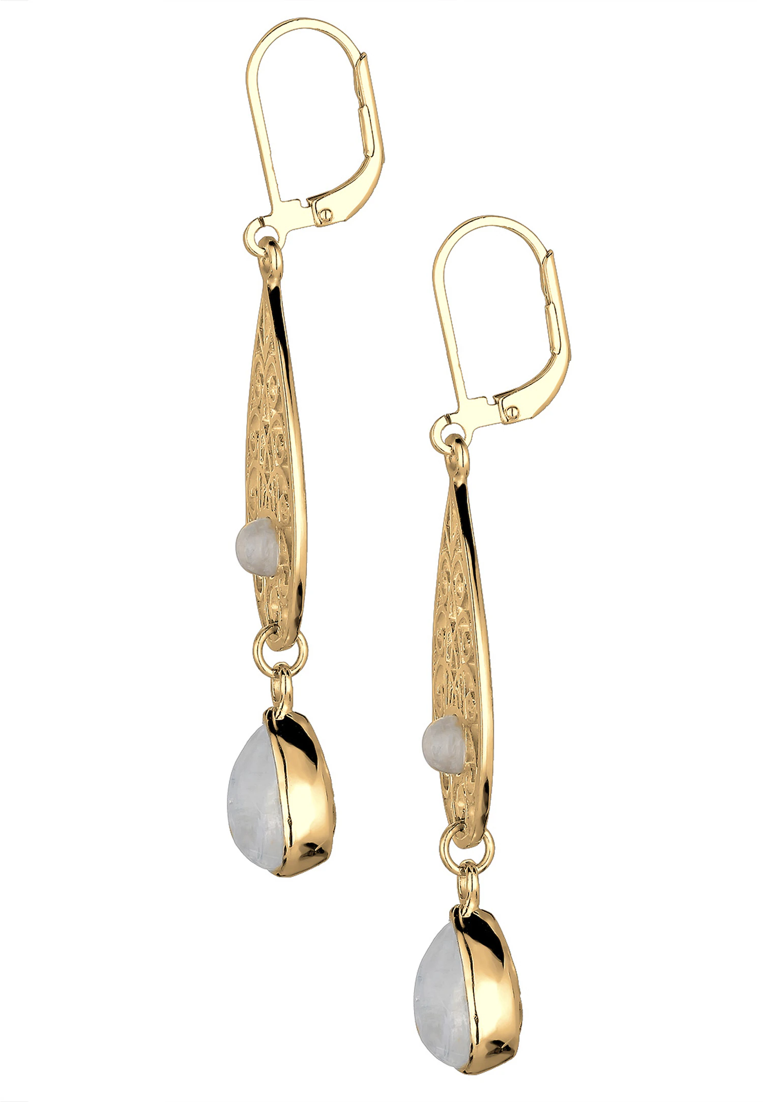 Elli Femmes Pendentif d'oreilles Goutte Ornement avec Pierres de Lune en Argent Sterling 925 Plaqué Or