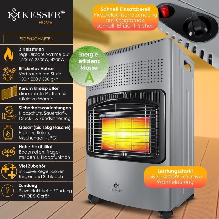 KESSER keramische gaskachel - 4200 watt - donkergrijs - inclusief drukregelaar - inclusief gasslang