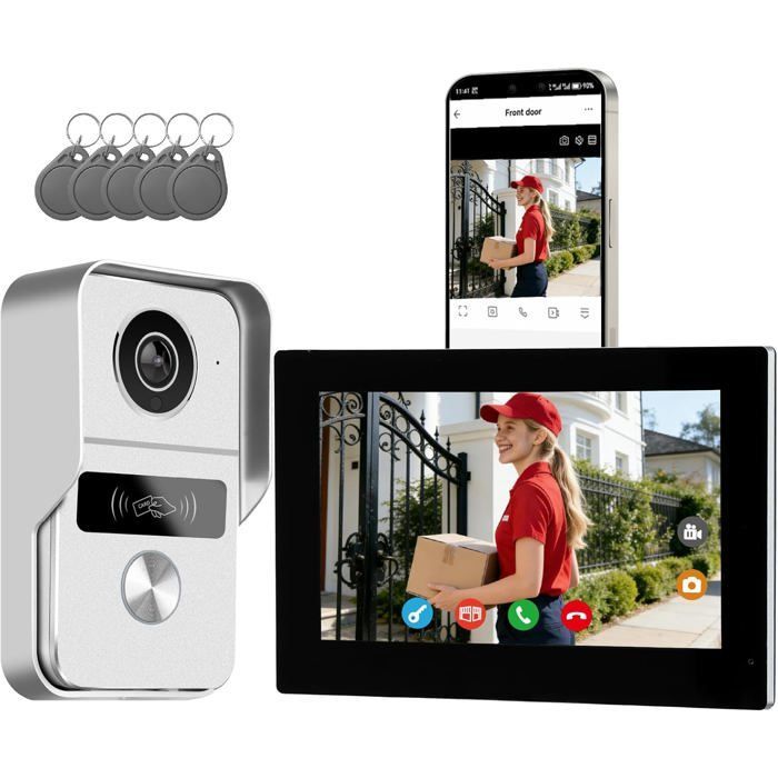 Kit videocitofono cablato a 2 fili con schermo da 7