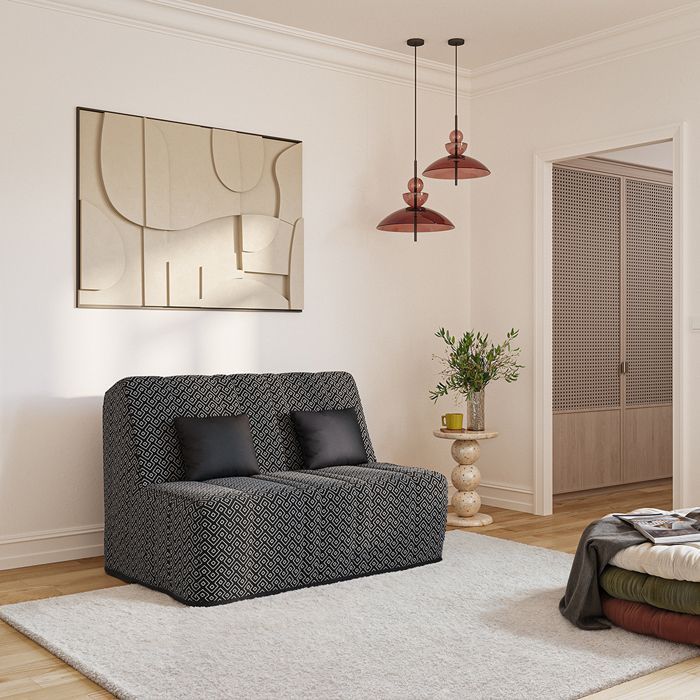 GAIA BZ convertible sofa bed, 160x200 sleeping area, with 2 FREE cushions, Geometric black