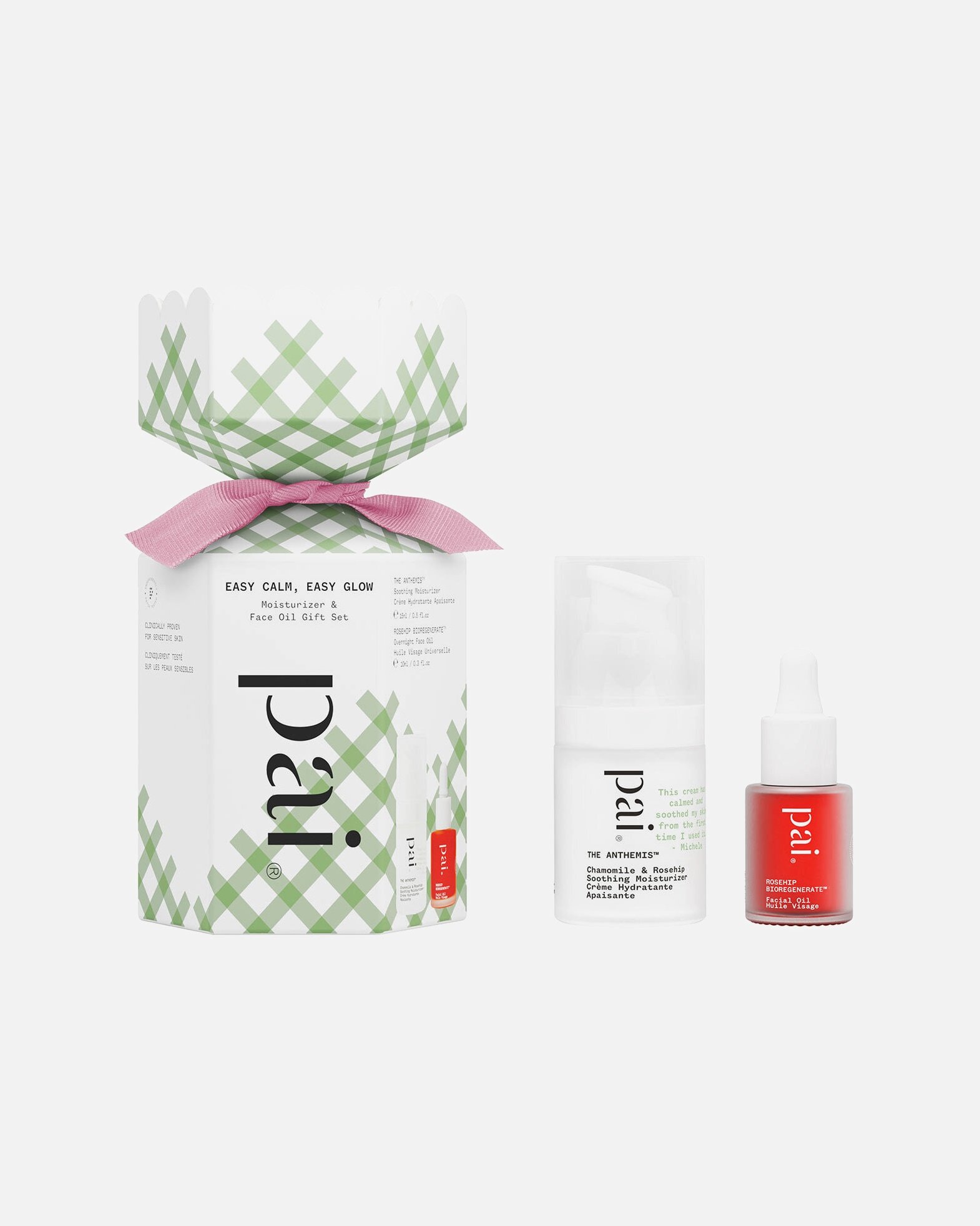 „Pai Skincare“ veido priežiūros rinkinys „Easy Calm, Easy Glow“ – drėkinamasis kremas ir veido aliejus – 1 vnt.