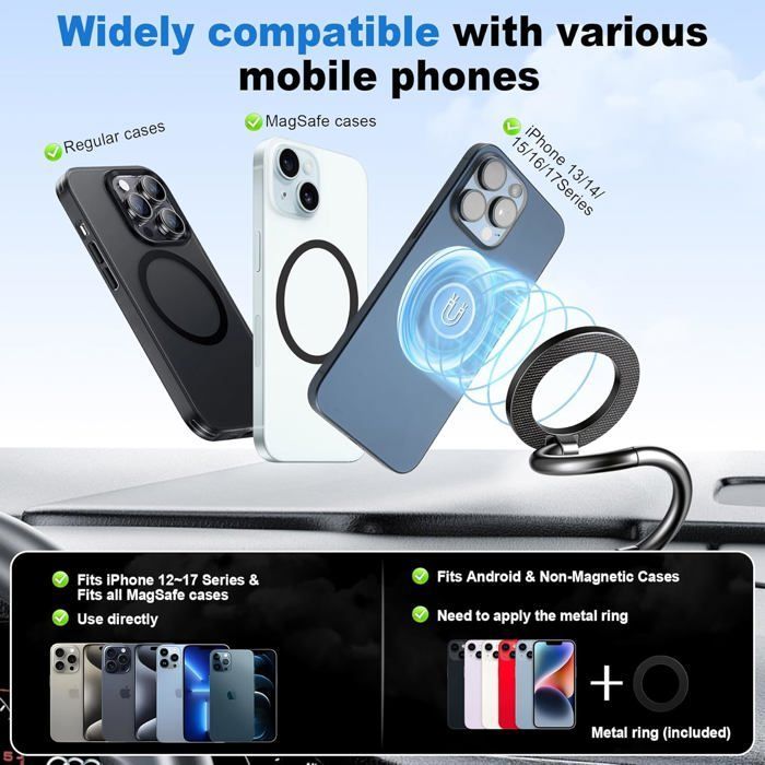 Magnetische autotelefoonhouder met zuignap, 360° draaibaar, opvouwbaar, dashboardmontage, universele smartphonehouder