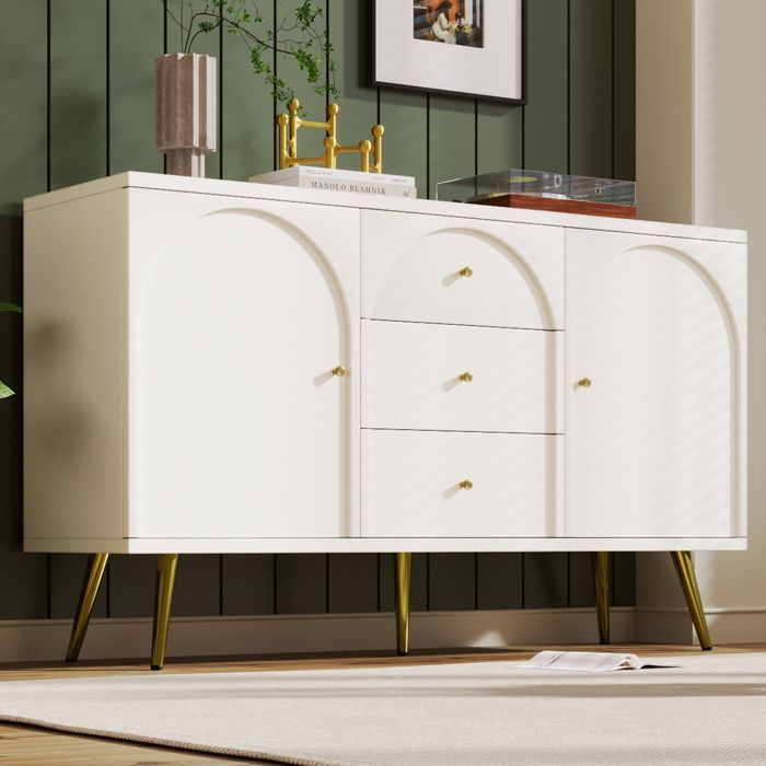MODENUIT Chest of drawers 140x40x84 cm with 3 drawers, 2 doors, adjustable storage shelf, white wood
