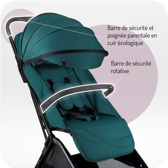 MoMi ANDREA - Poussette auto-pliant 0m+ jusqu’à 22 kg - Légère 7,3 kg - Barre rotative - Kit accessoires + sac à dos - Turquoise
