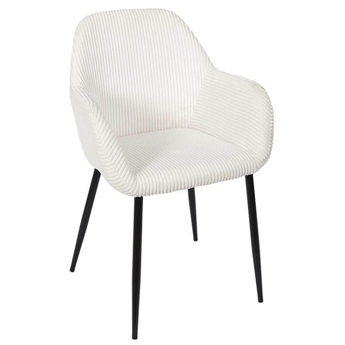 AMORY - Lot de 2 fauteuils de table en velours côtelé coloris crème