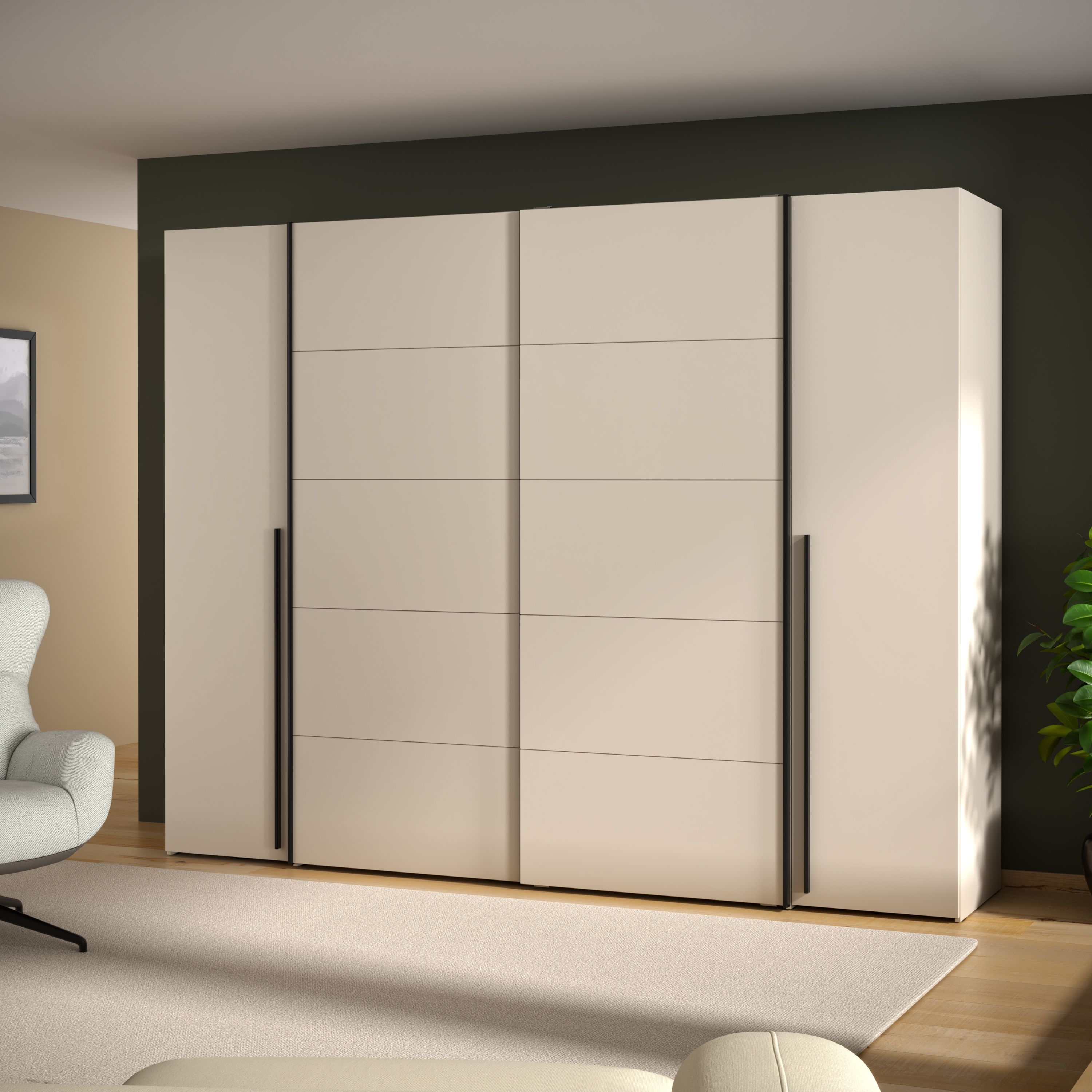 Armoire - Décor Sable- 2 portes battantes + 2 portes coulissantes -  L270 x P61 x H210cm - NARAGO