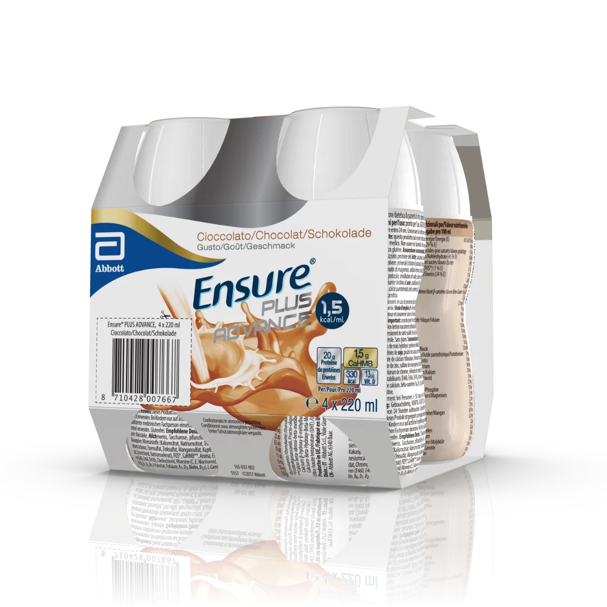 ENSURE Abbott Ensure Plus Advance Chocolat 4 x 220 ml, complément alimentaire protéiné