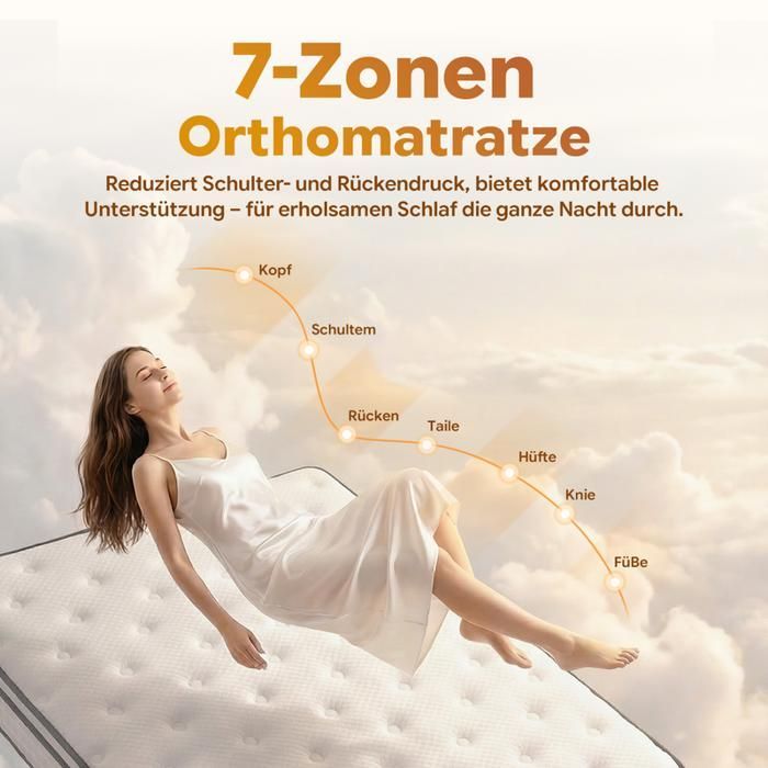 Matelas 90x200 cm HOLDLAMP - Très épais 25 cm - Mémoire de Forme + Ressorts 7 Zones Blanc - Hypoallergénique & Réversible
