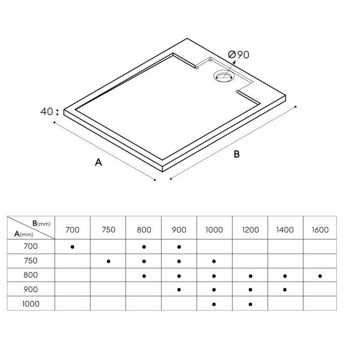 Plato de ducha Doporro Geoma04 de resina, base de ducha rectangular plana blanca de 80x120x4cm para el baño.