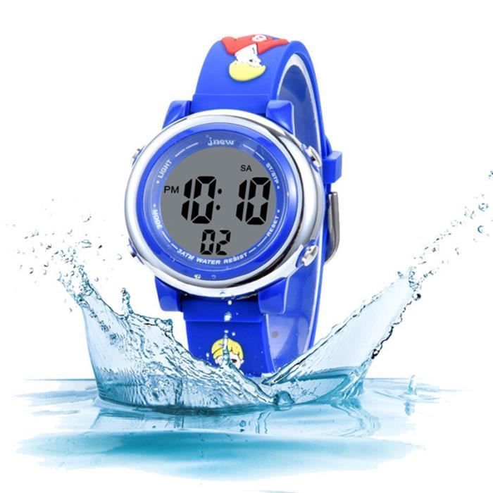 Reloj digital LED para niños, despertador, cronógrafo, multifuncional, ideal para deportes como el fútbol, con correa de silicona impermeable y un elegante color azul.
