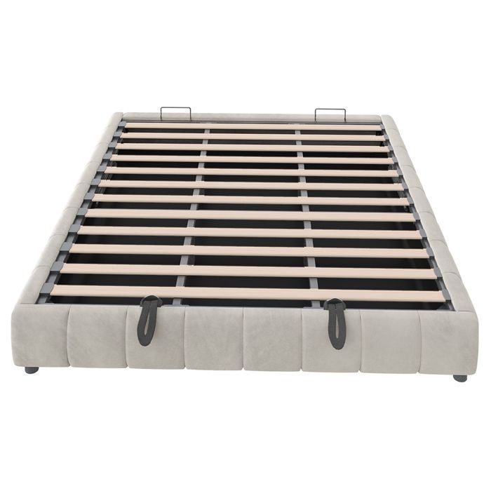 Lit coffre adulte 180 x 200 cm - sans tête de lit - avec LED et espace de rangement - Sommier inclus - Velours beige