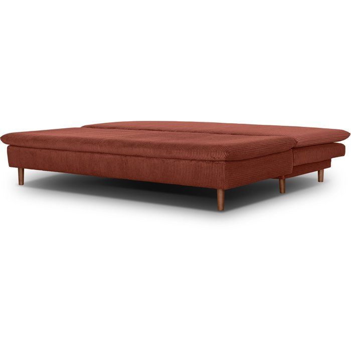 Sofá convertible de 3 plazas - MASSA - Tejido de pana color terracota - Patas de madera maciza - Ancho 195 x Alto 82 x Profundidad 86 cm