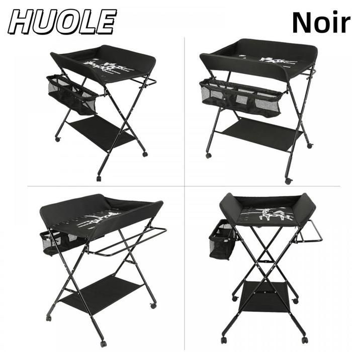 MESA - Trocador de fraldas com cesto de arrumação e cabide para roupas - Altura ajustável - 80*66*98 cm - Preto - HUOLE